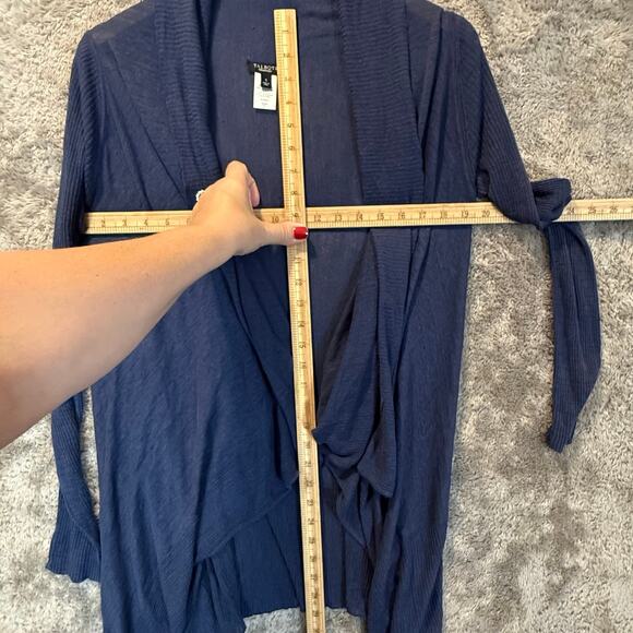 Talbots Navy Blue Linen Drape Front Open Cardigan Sweater Lightweight S Small - Picture 6 of 9